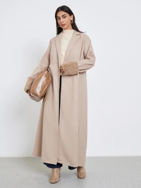 Amirah Collared Abaya with Faux Fur Trim Cuff