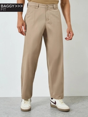 Styli Men Beige Baggy Fit Trousers