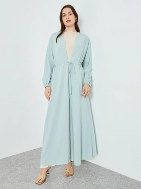 Styli Women Green Waist-Drawstring Kimono Abaya