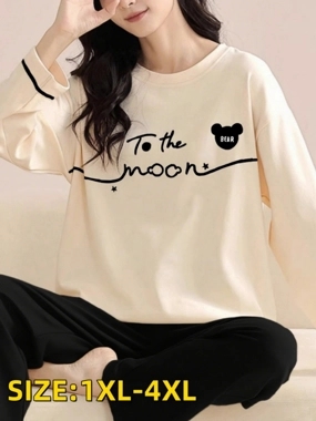 Take Two Plus Size Graphic Print T-Shirt And Pyjama Set