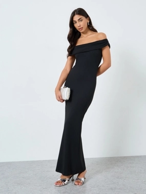 Take Two Black Off-Shoulder Maxi Dress