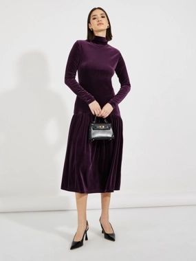 Styli Velvet Look Drop Waist A-Line Midi Dress