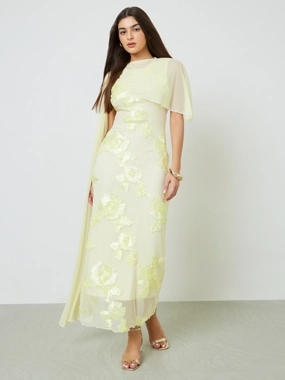 Take Two Yellow Floral Embroidered Sheath Maxi Dress