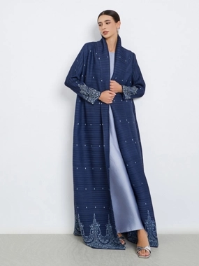 Take Two Floral Printed Textured Pleated Long Sleeve Abaya