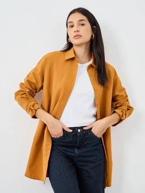 Styli Women Mustard Tie Cuff Longline Shirt