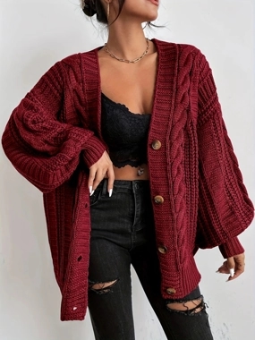 Take Two Plus Size Button Front Cable Knit Cardigan