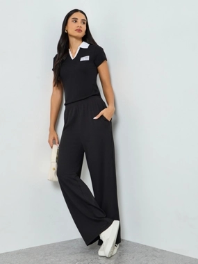 Styli Black Relaxed Fit Elastic Waist Joggers