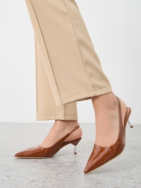 Styli Patent Design Pointed Toe Slingback Heel Shoes