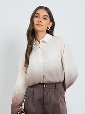 Styli Women Printed Ombre Ombre Button-Down Shirt