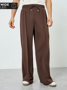 Styli Limited Men Brown Wide Leg Track Pants