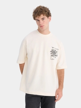 DeFacto Men Beige Printed Crew Neck Short Sleeve TShirt