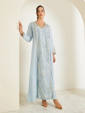 Amirah Embroidered Panel Lace Detail A-Line Jalabyia
