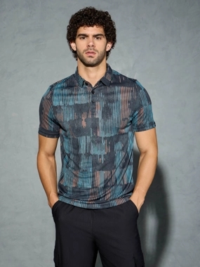 Technosport Men All Over Print Slim Fit Polo