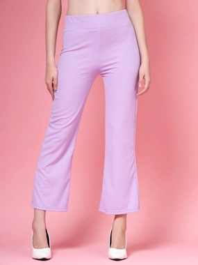 PAUSE Women Purple Solid Wide Waistband Flared Pants