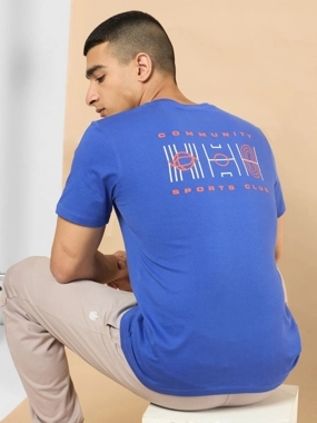 Cult Men Blue Graphic Print Short Sleeve T-Shirt