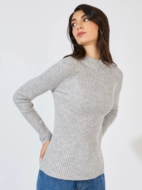 Styli Ribbed Fitted Regular Length High Neck Sweater