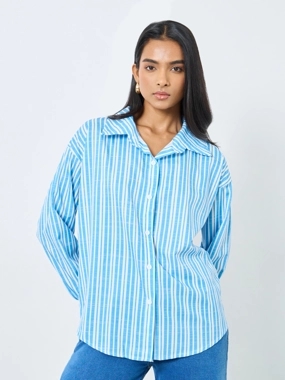 Take Two Striped Buttoned Oversized Shirt