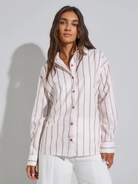 Styli Pink Striped Long Sleeve Oversized Shirt