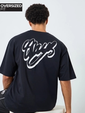Styli Men Black Graphic Print Oversized T-Shirt