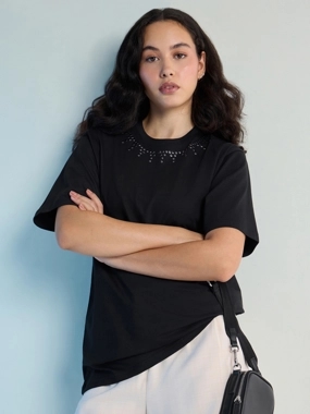 Dillinger Black Stud Detailed Oversized T-Shirt