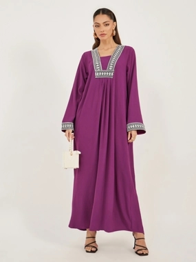 Styli Embroidered Gathered A-Line Jalabiya
