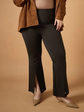 Sassafras Plus Size Front Slit Detail Flared Pants