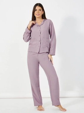 Styli Front Double Pockets Shirt and Pants Pyjama Set