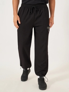 Take Two Solid Drawstring Waist Relaxed Fit Pants with Chain Detail
