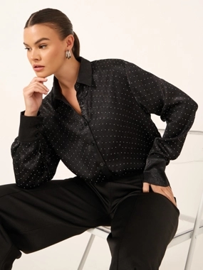 Styli Embellished Collared Long Sleeves Oversized Shirt