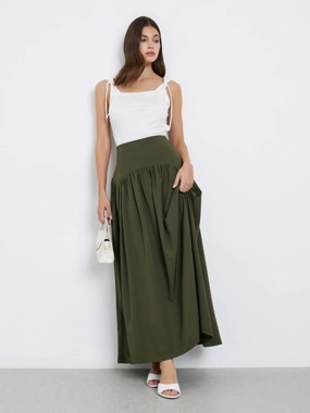 Take Two Solid Gathered Detail A-Line Maxi Skirt