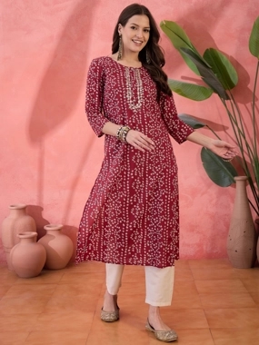 Sanskrutihomes Red Pure Cotton Floral Printed Kurta for Women