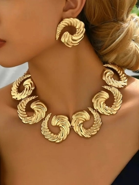 Take Two Textured Statement Necklace and Earrings Jewelry Set