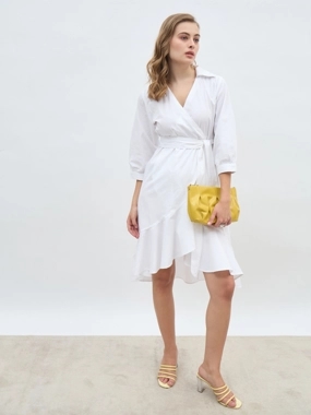 Styli Plain Shirt Collar Wrap Midi Dress