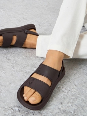 Styli Plain Dual Strap Sandals with Back Strap