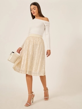 Styli Sequin Embellished A-Line Midi Skirt