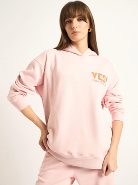 Femmella Pink Oversized Fleece Slogan Hoodie