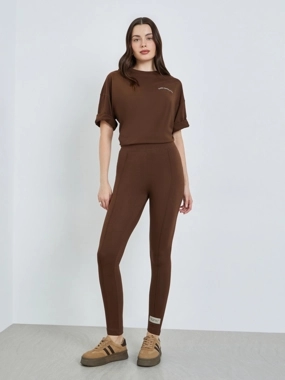 Styli Women Brown Basic Leggings with Pintuck Detail