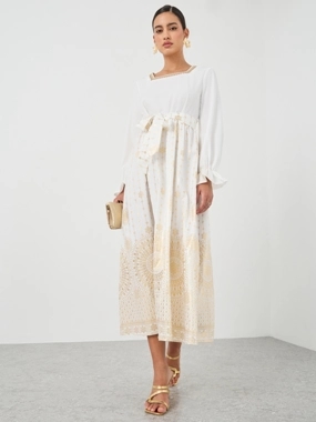 Keenly Floral Print Square Neck Tie Waist Midi Dress