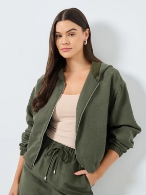 Styli Khaki Suede Zipped Bomber Jacket