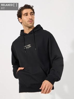 Styli Minimal Chest Print Relaxed Fit Hoodie