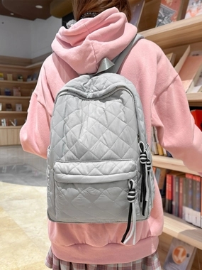 Take Two Grey Quilted Zip Closure Backpack