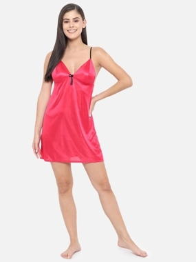 KLAMOTTEN Solid V Neck Strappy Satin Babydoll