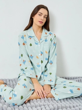 Styli Graphic Print Long Sleeve Shirt and Pyjama Set