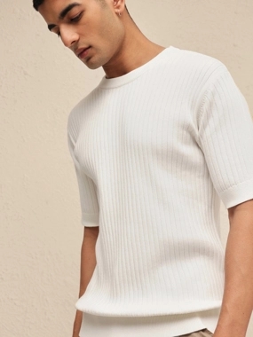 Sassafras Men White Round Neck Relaxed Fit T-Shirt
