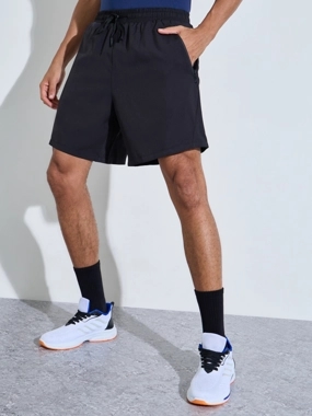 Styli Active Men Black Paneled Zipper Pocket Active Shorts