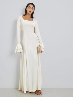 Styli Solid Square Neck Long Sleeve Classic Maxi Dress