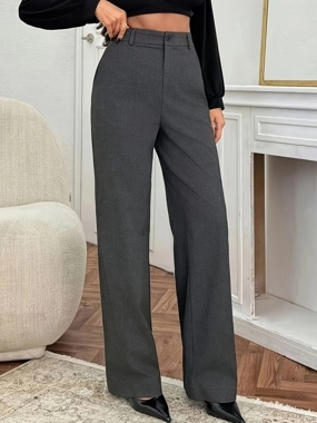 Take Two Grey Solid Straight Leg Trousers
