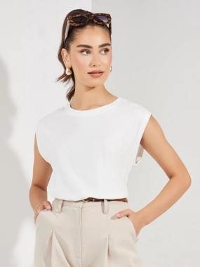 Take Two Solid Round Neck Sleeveless T-Shirt