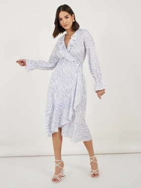 Take Two Animal Print Ruffled Wrap Midi Dress