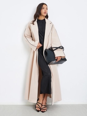 Styli Women Beige Abaya with Contrast Trim Detail